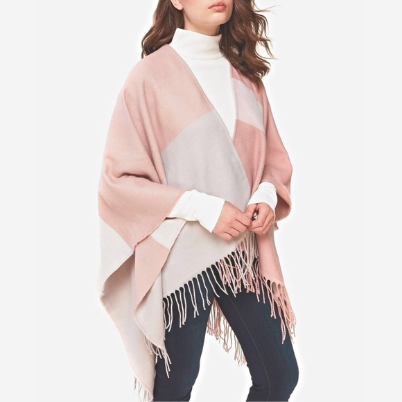 SOIA & KYO Pale Pink Cream Woven Scarfigan Scarf Cardigan Wrap w/Fringe Detail - Picture 4 of 16